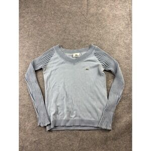 Lacoste Women 36 US XS Blue V Neck Cotton Crocodile Pullover Sweater Y2K 00s VTG